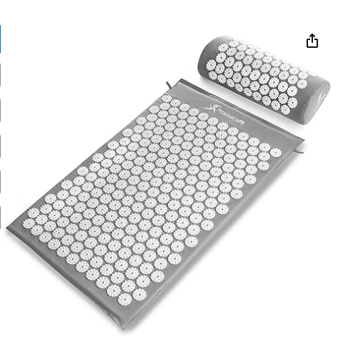 Acupressure Mat and Pillow Set for Back/Neck Pain Relief and Muscle Relaxation, Grey