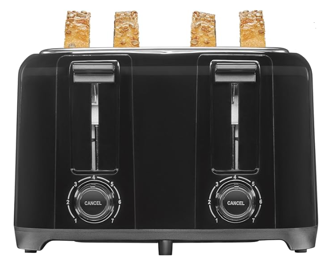 4 Slice Toaster with Extra Wide Slots, Auto Shut-off and Cancel Button, Black