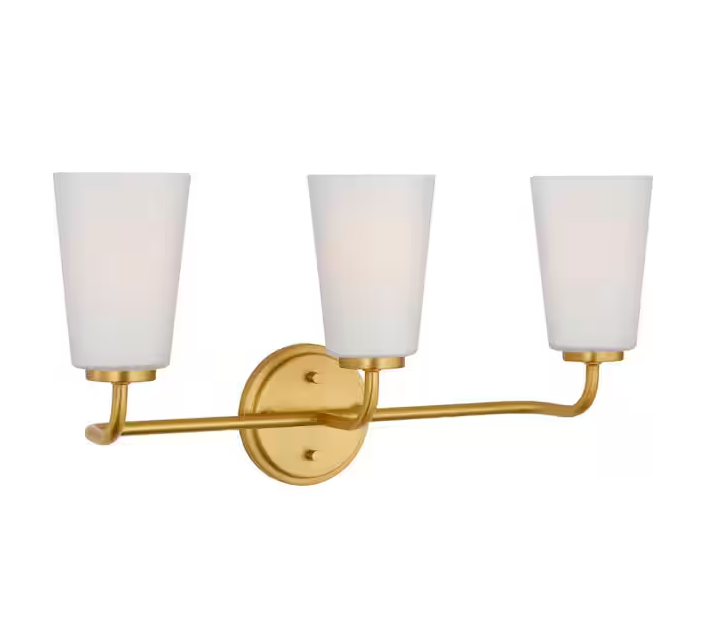 Progress Lighting Rembert 22 in. 3-Light Brushed Gold Contemporary Vanity Light for Bathroom Mirror with Etched Opal Glass Shades