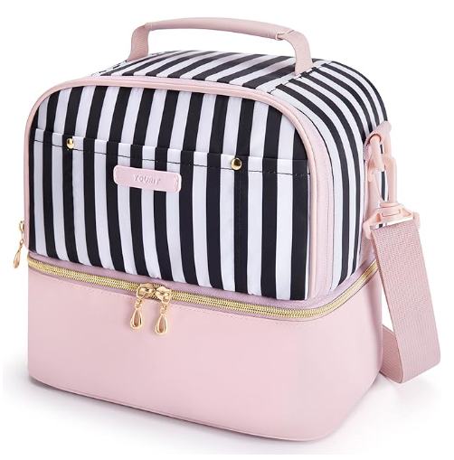 TOURIT Insulated Lunch Cooler for Women, Pink Stripes