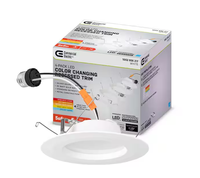 CE 5/6 in. Integrated LED Recessed Retrofit Light Trim with Selectable Color Temperature, (4-Pack)