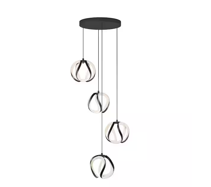 Artika Vivaldi 25-Watt 4 Light Black Modern 5 CCT Integrated LED Pendant Light Fixture for Dining Room or Kitchen
