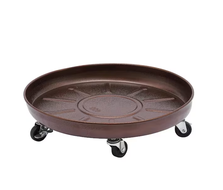 2-Pieces 16 in. W Bronze Iron Round Flower Pot Tray Plant Tray for Indoor Outdoor Flower Pot with Universal Wheels