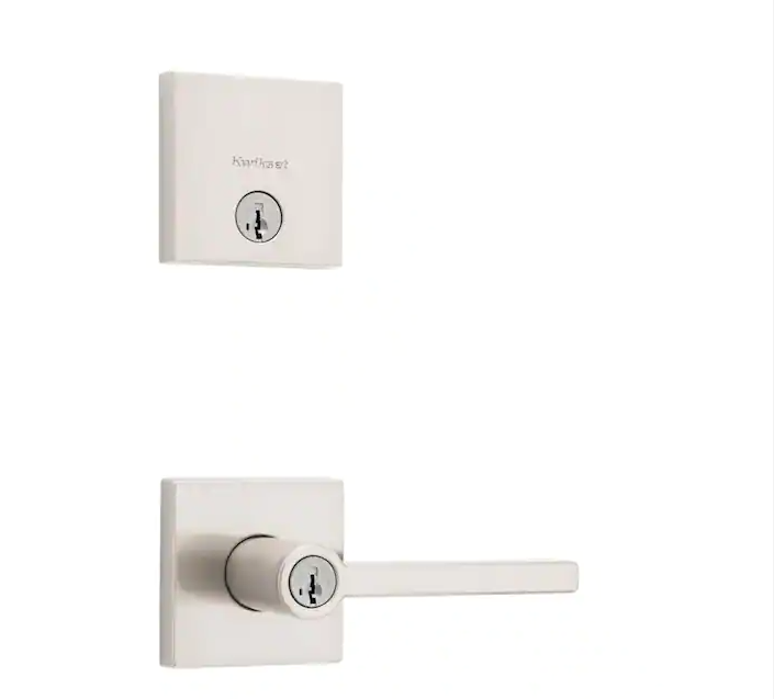 Kwikset Halifax Satin Nickel Entry Door Lever with Single Cylinder Deadbolt Combo Pack featuring SmartKey Security