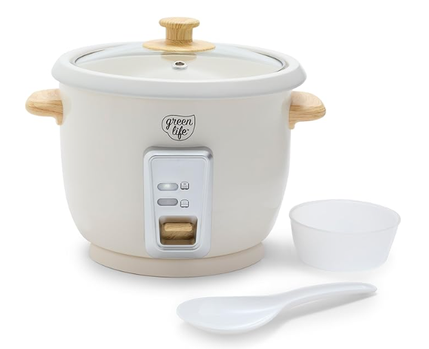 GreenLife Electric Rice Cooker, 3-Cups Uncooked/6-Cups Cooked, Cream