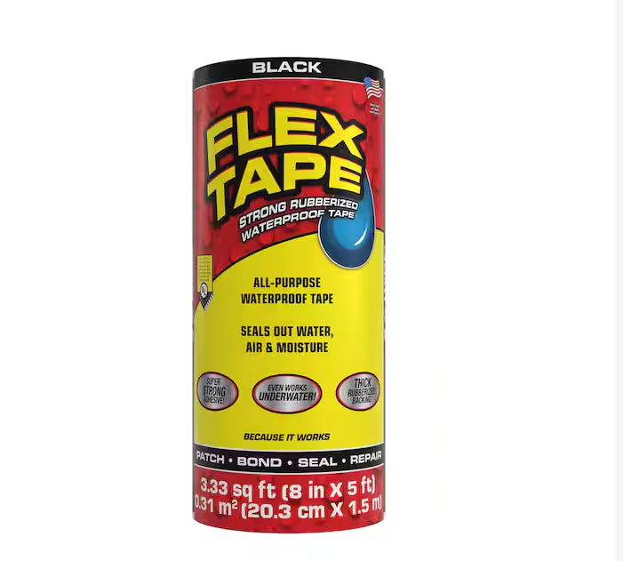 Flex Tape Black 8 in. x 5 ft. Strong Rubberized Waterproof Tape