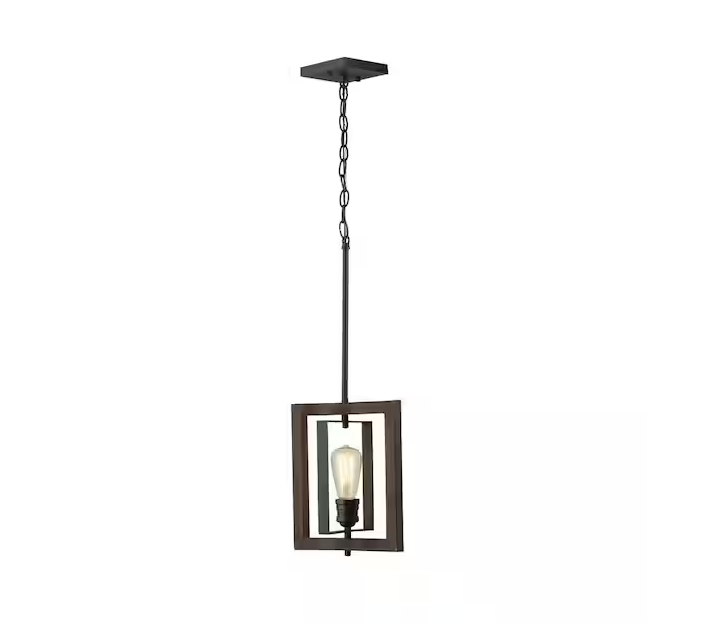 Palermo Grove 10 in. 1-Light Gilded Iron Farmhouse Kitchen Island Mini-Pendant with Hand Painted Walnut Accents