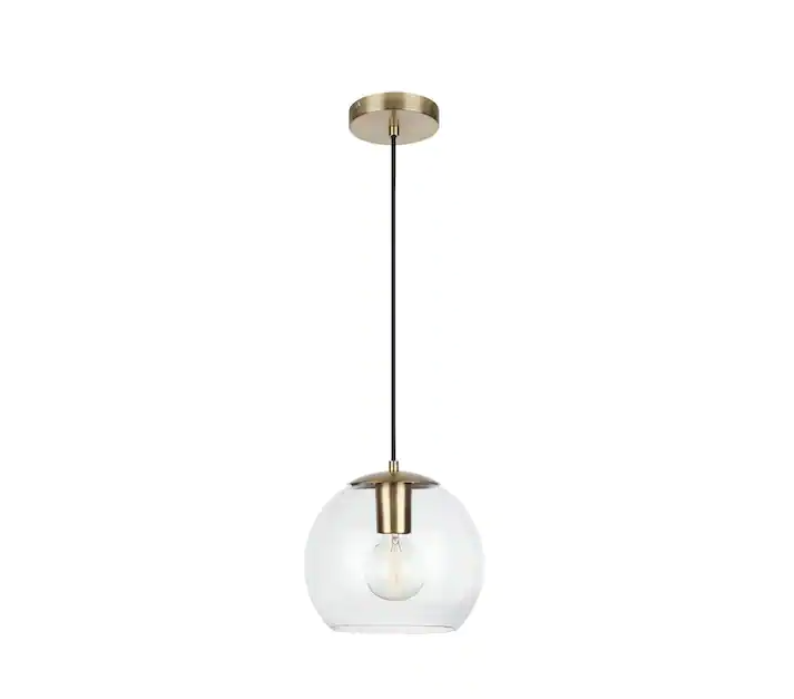 1-Light Antique Brass and Glass Mini-Pendant