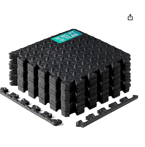 Interlocking Exercise Foam Mats with Border –Black (Pack Of 12)