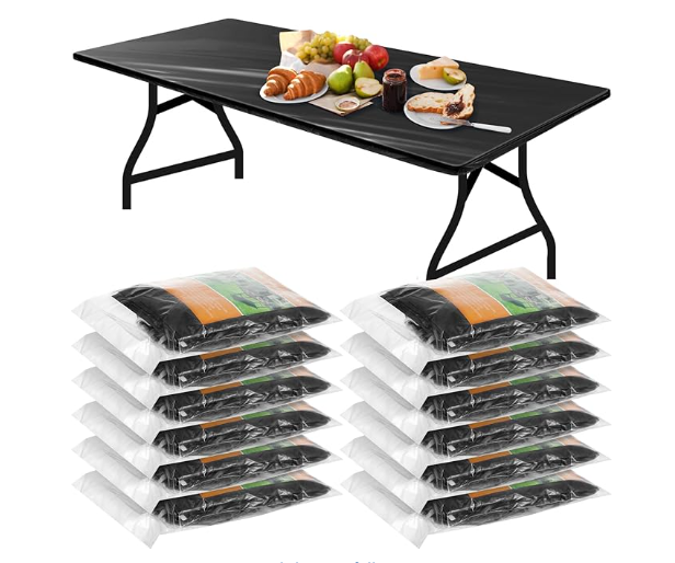 12 Pcs Plastic Table Cloths Disposable for Parties with Elastic 96x30" Black