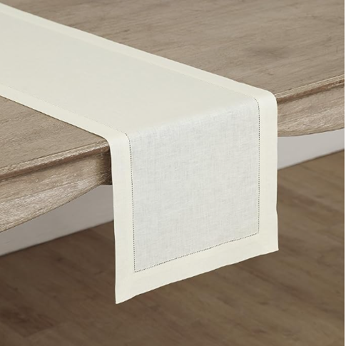 Solino Home Linen Ivory Table Runner 14X72 Inches - 100% Pure Linen
