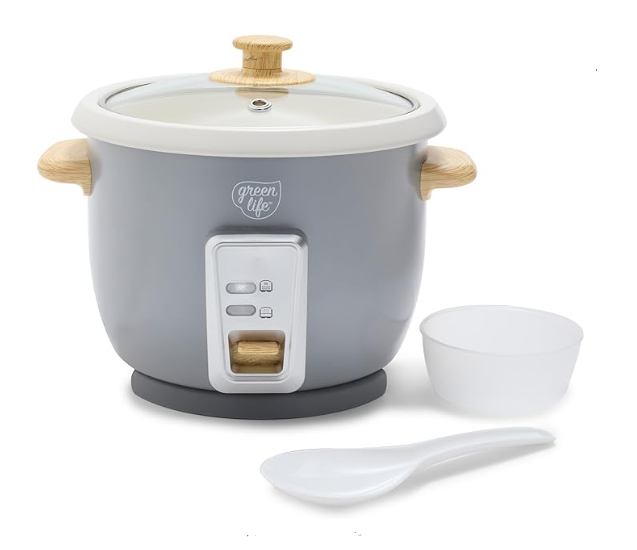 GreenLife Electric Rice Cooker, 3-Cups Uncooked/6-Cups Cooked, 1.5 QT, Grey
