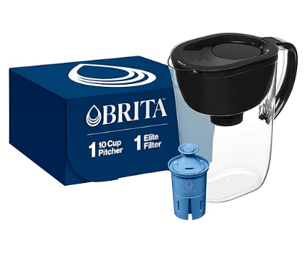 Elite Water Filter Pitcher, Includes 1 Filter 10-Cup Capacity, Black
