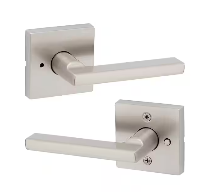 Kwikset Halifax Square Satin Nickel Privacy Bed/Bath Door Handle with Lock