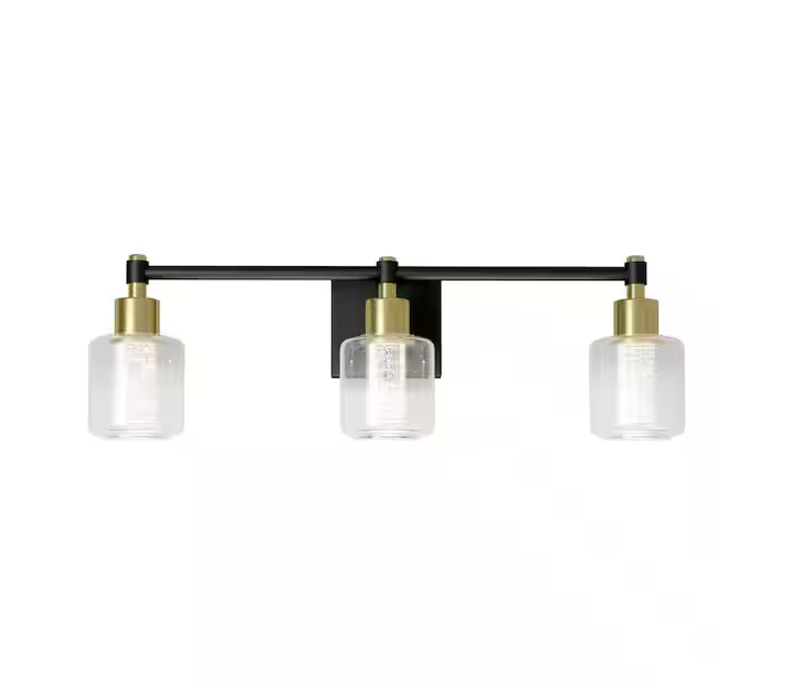 Champagne Globe 26 in. 3 Light Black & Gold Modern Integrated LED 5 CCT Vanity Light Bar for Bathroom with Bubble Glass