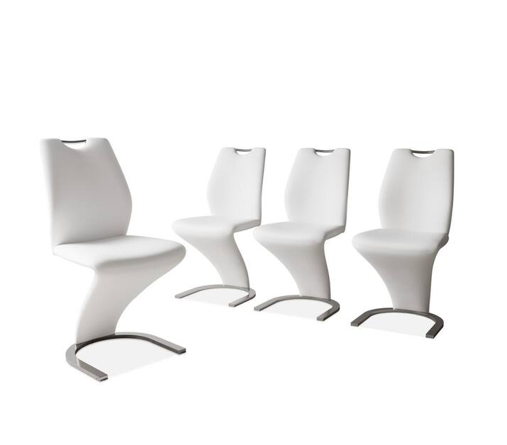 White Leather Upholstered Mermaid-shaped Dining Chairs with Chrome Legs (Set of 4)