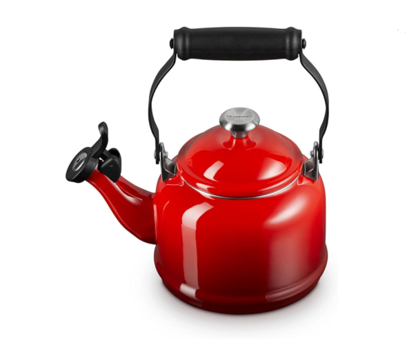 Le Creuset Enamel On Steel Demi Tea Kettle with Metal Finishes, 1.25 qt, Cerise