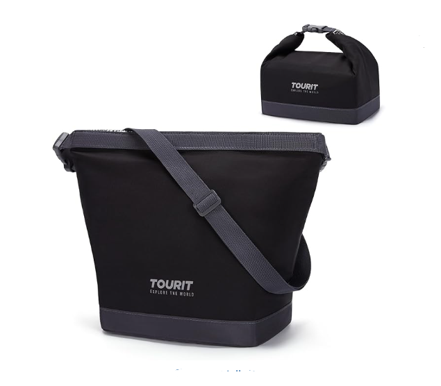 TOURIT Lunch Bag with Buckle Durable Wide-Open Foldable Lunch Tote Black