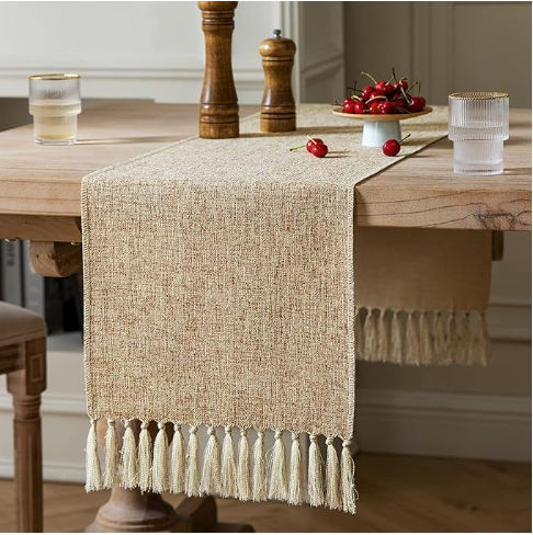 Beige Table Runners 13X108" Long, Burlap Linen Style Rustic Farmhouse