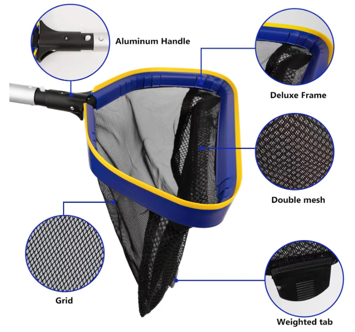 Poolvio Pool Deep Skimmer Net & Fine Mesh Bag Leaf Skimmer Rake Net