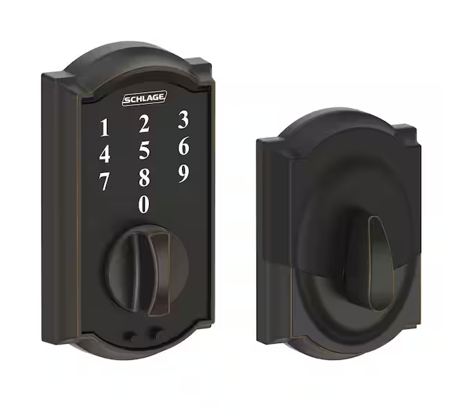 Schlage Camelot Aged Bronze Electronic Touch Keyless Touchscreen Deadbolt with Thumbturn