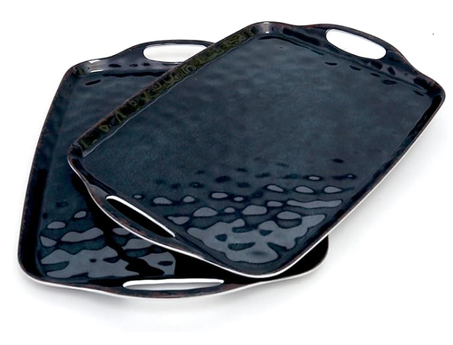 Serving Trays/Handles, 17" Rectangular Serving Platter Set of 2, Retro Black