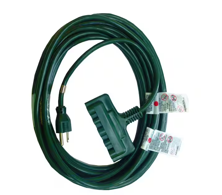 HDX 25 ft. 16/3 Light Duty Indoor/Outdoor Landscape Extension Cord with Multiple Outlet Triple Tap End, Green