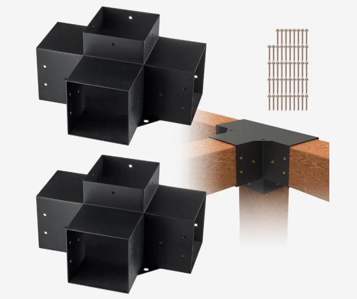 Pergola Bracket Kit 6''x6'', 2pcs 4-Way Heavy Duty Corner Bracket Woodworks