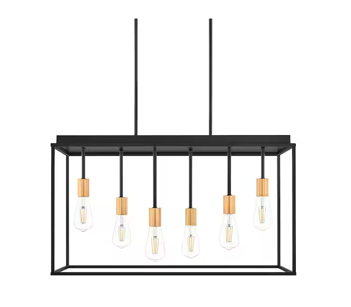 Rollins 6-Light Black and Brass 2-Tone Cage Pendant Light