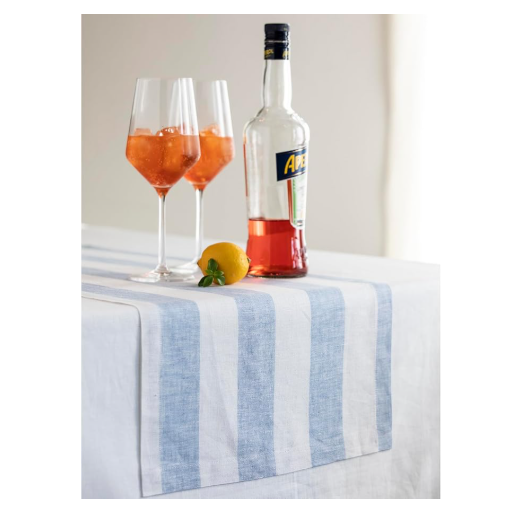Solino Home Linen Table Runner 14X72" - Cabana Stripe, 100% Pure Linen