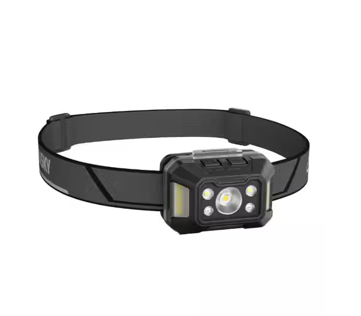 Husky 650 Lumens Dual-Power Broad Range LED Headlamp 7 Modes with USB Port and Rechargeable Battery