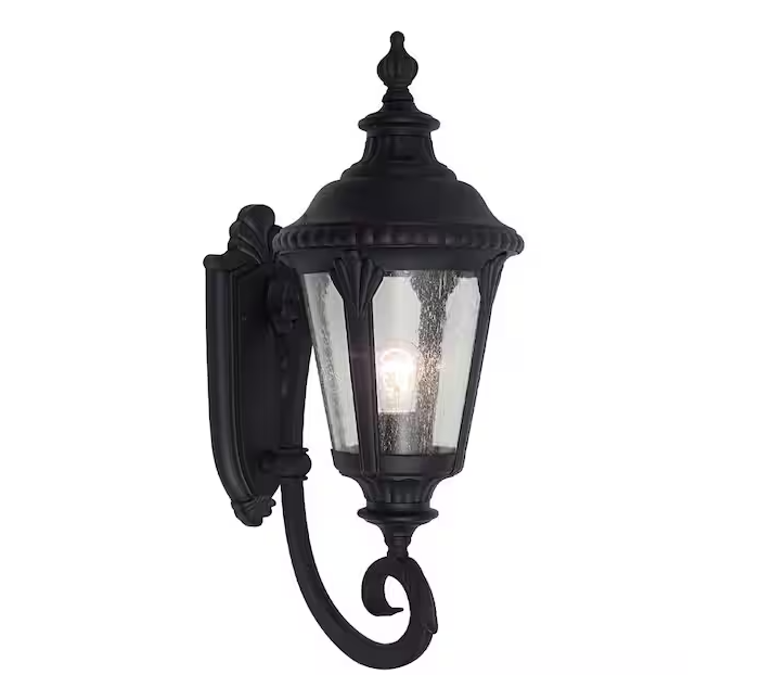 Bel Air Lighting Commons 1-Light Black Coach Outdoor Wall Light Fixture with Seeded Glass