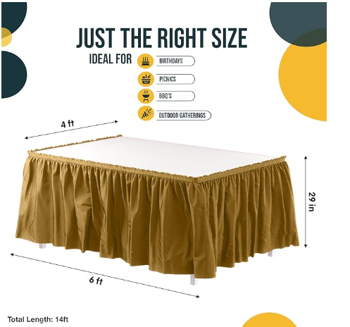 6 PK Exquisite Ruffle Table Skirt Gold 6 Pack 14 Ft Long-Gold