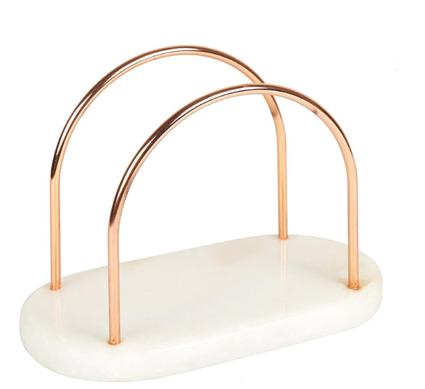 Creative Home Natural Marble and Wire Napkin Holder with Copper Finish