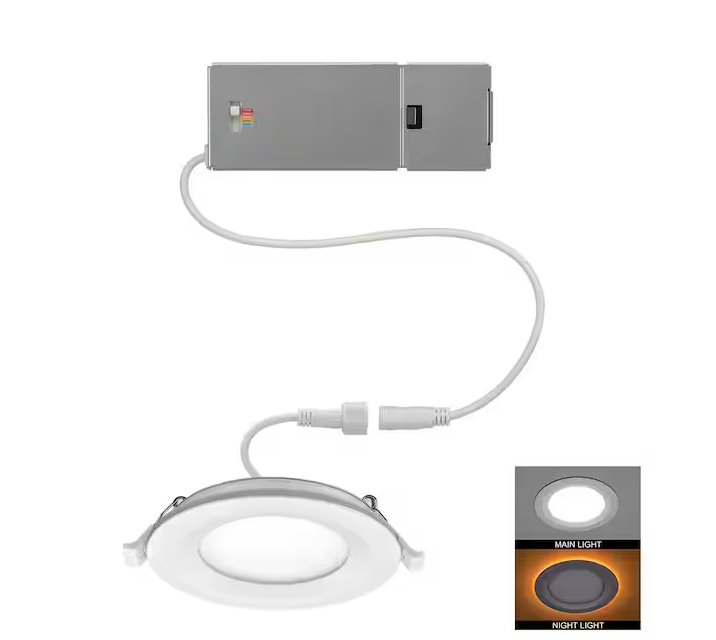 4 in. Canless Adjustable CCT Integrated LED Recessed Light Trim with Night Light 650 Lumens New Construction Remodel