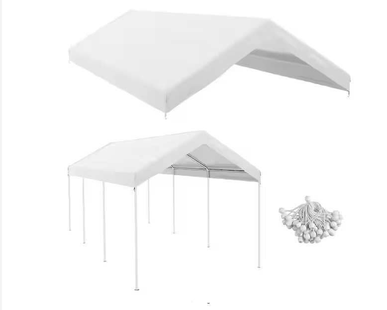 10 ft. x 20 ft. White Garage Carport Replacement Top Canopy Cover,(Only Cover)