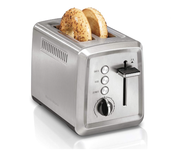 Hamilton Beach 2 Slice Toaster with Extra-Wide Slots, Bagel Setting, Toast Boost, Slide-Out Crumb Tray, Auto-Shutoff & Cancel Button, Defrost Function, Stainless Steel (22794)