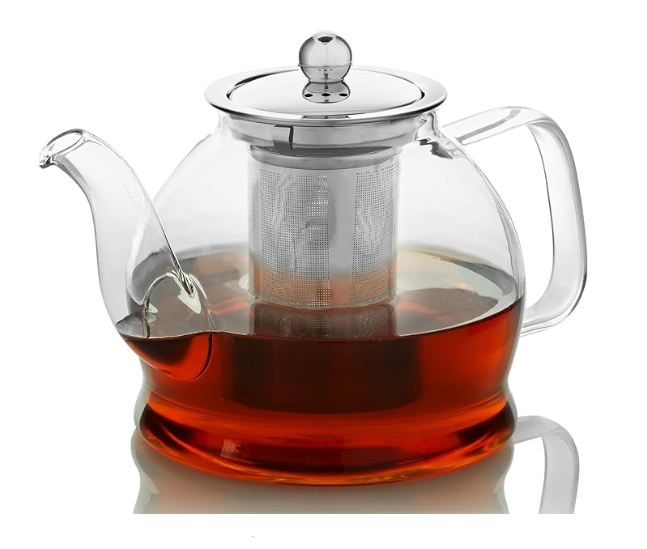 Teapot with Infuser for Loose Tea - 33oz, 4 Cup Tea Infuser, Clear Glass Tea Kettle Pot with Strainer & Warmer - Loose Leaf, Iced Tea Maker & Brewer