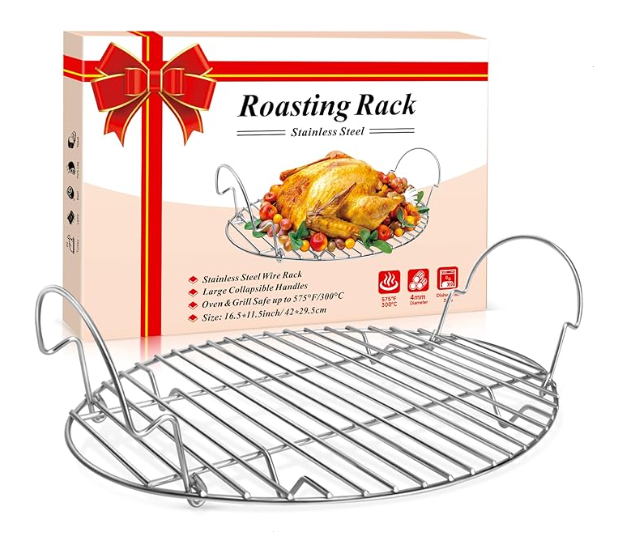DePango 16.5inch Oval Roasting Rack for Oven, Gifts for Mom Men Wife, Stainless Steel Cooling Rack with Handle, Wire Rack for Cooking, Grilling, Drying