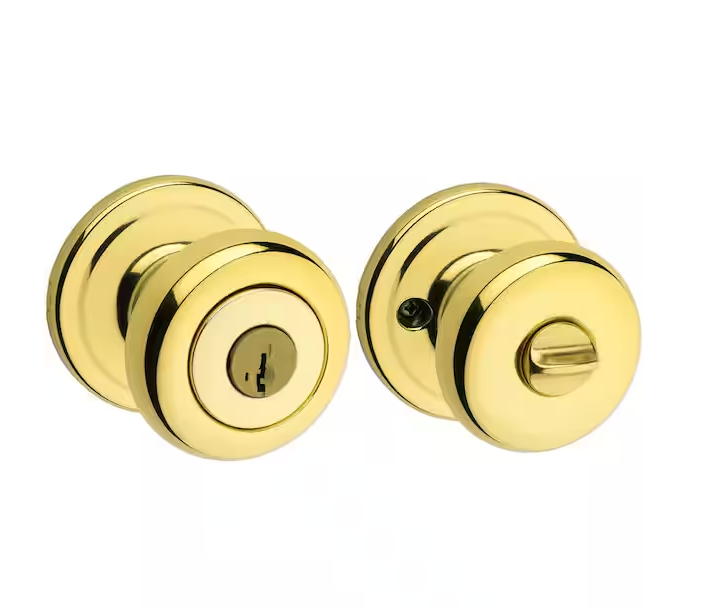Juno Polished Brass Entry Door Knob Featuring SmartKey Security with Microban Antimicrobial Technology