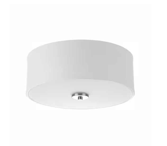 Progress Lighting Inspire Collection 13 in. Transitional Brushed Nickel LED Bedroom Drum Shade Ceiling Light with White Linen Shade