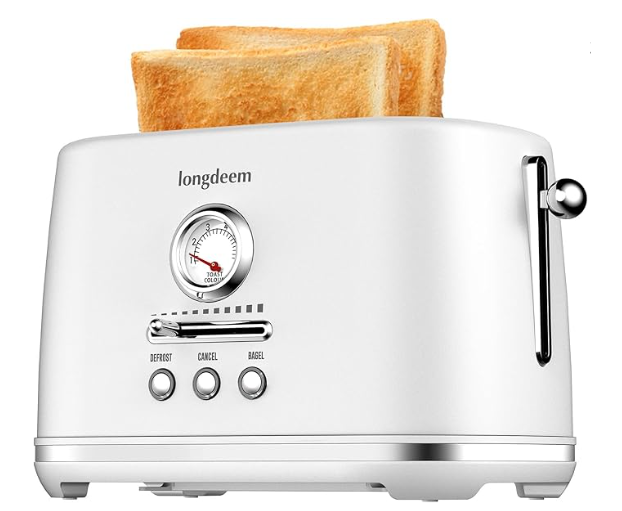 2 Slice Toaster with Extra Wide Slots & Removable Crumb Tray, White