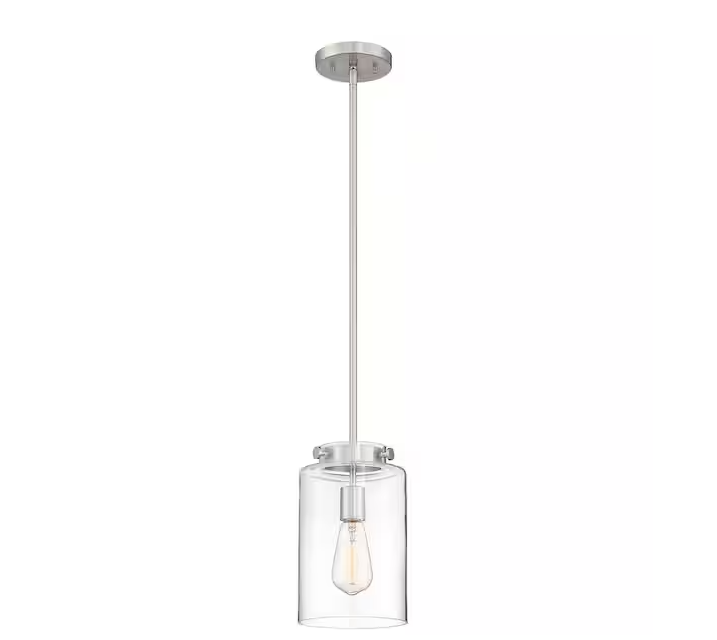 Mullins 6.75 in. 1-Light Brushed Nickel Mini Pendant with Clear Glass Shade