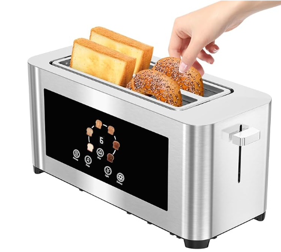 Touch Screen Toaster 4 Slice, LCD Display, 1.6" Long Slot, 6 Shade Settings