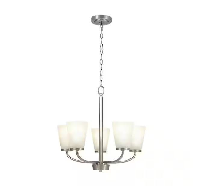 Hampton Bay Helena 21 in 5-Light Brushed Nickel Hanging Chandelier with Frosted Glass Shades for Dining Room
