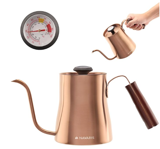 Navaris 33.8 oz (1 fl L) Gooseneck Kettle for Stove Top Burners- Copper