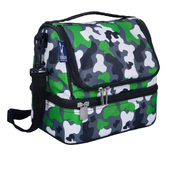 Wildkin Two Compartment Insulated Lunch Bag for Kids-Green Camo