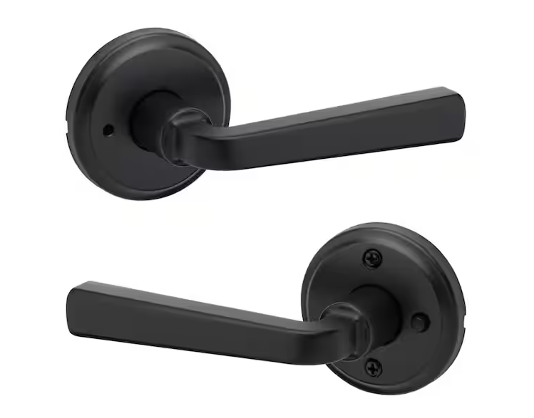 Trafford Matte Black Reversible Round Straight Bed/Bath Door Handle