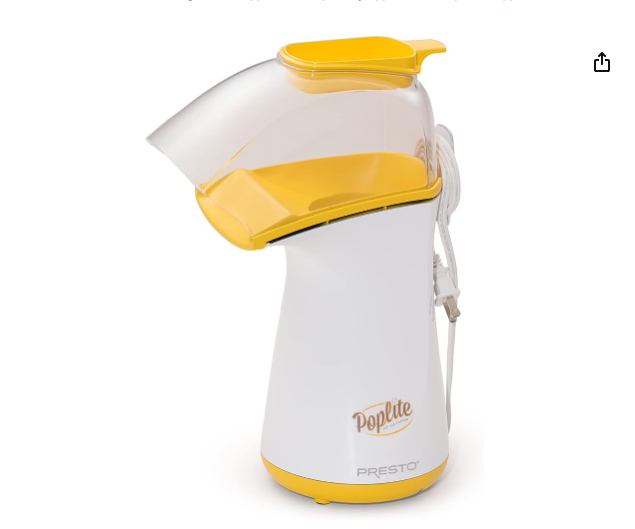 Poplite Hot Air Popcorn Popper,Built-In Measuring Cup, Melts Butter Yellow