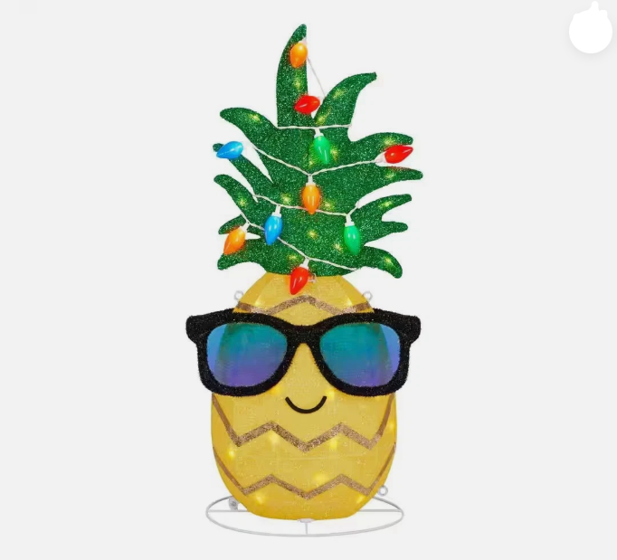 3 FT LED Pineapple Tinsel Christmas Yard Decor Coastal Beach Tropical Holiday